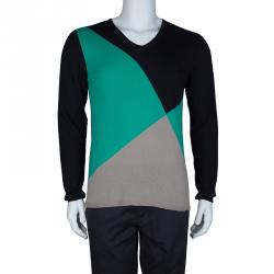 Pre Owned Emporio Armani Color Block V-Neck Sweater M