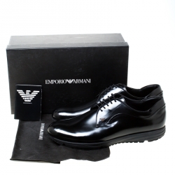 Pre Owned Emporio Armani Black Leather Lace-Up Derby Oxford Size 45