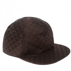Pre Owned Emporio Armani Brown Monogram Logo Embroidered Baseball Cap M