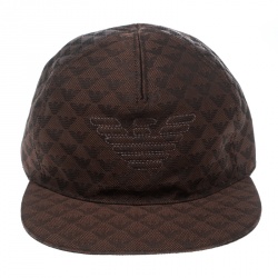 Pre Owned Emporio Armani Brown Monogram Logo Embroidered Baseball Cap M