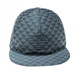 Pre Owned Emporio Armani Slate Grey Monogram Logo Embroidered Baseball Cap L