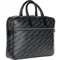 Emporio Armani Black Monogram Leather Laptop Bag