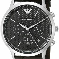 Emporio Armani Black Stainless Steel Dress Chronograph Men's Wristwatch 43MM