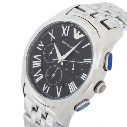 Pre Owned Emporio Armani Black Stainless Steel Classic Chronograph AR1786 Men's Wristwatch 44.50 mm