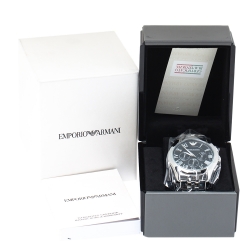 Pre Owned Emporio Armani Black Stainless Steel Classic Chronograph AR1786 Men's Wristwatch 44.50 mm
