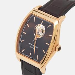 Pre Owned Emporio Armani Brown Gold Plated Stainless Steel Alligator Leather Classic ARS3355 Men's Wristwatch 45 mm