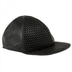 مملوكة مسبقًا Emporio Armani Black Leather Cutout Baseball Cap Size M