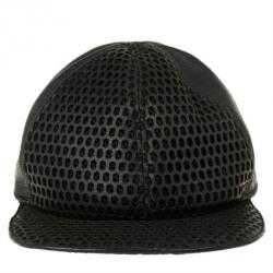 مملوكة مسبقًا Emporio Armani Black Leather Cutout Baseball Cap Size M