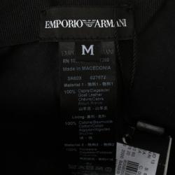 مملوكة مسبقًا Emporio Armani Black Leather Cutout Baseball Cap Size M