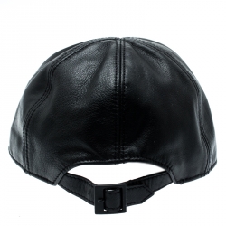 Pre Owned Emporio Armani Black Perforated Leather Baseball Cap M