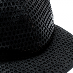 Pre Owned Emporio Armani Black Perforated Leather Baseball Cap M