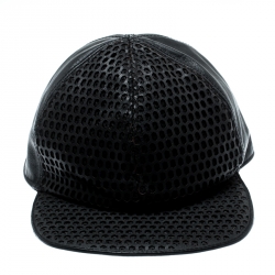 Pre Owned Emporio Armani Black Perforated Leather Baseball Cap M