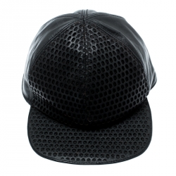 Pre Owned Emporio Armani Black Perforated Leather Baseball Cap M