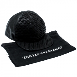 Pre Owned Emporio Armani Black Perforated Leather Baseball Cap M