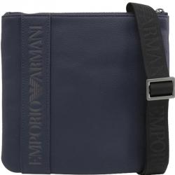 Pre Owned Emporio Armani Blue Faux Leather Messenger Bag