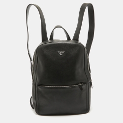 Pre Owned Emporio Armani Black Leather Backpack 