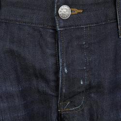 Pre Owned Emporio Armani Indigo Dark Wash Denim Faded Effect Distressed Jeans XL