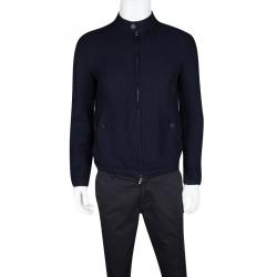 Pre Owned Emporio Armani Navy Blue Textured Cotton Zip Front Jacket S