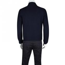 Pre Owned Emporio Armani Navy Blue Textured Cotton Zip Front Jacket S