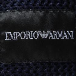 Pre Owned Emporio Armani Navy Blue Textured Cotton Zip Front Jacket S