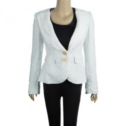 Pre Owned Emporio Armani White Floral Textured Jacket S