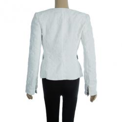 Pre Owned Emporio Armani White Floral Textured Jacket S