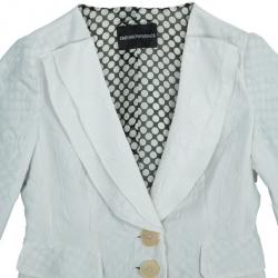 Pre Owned Emporio Armani White Floral Textured Jacket S
