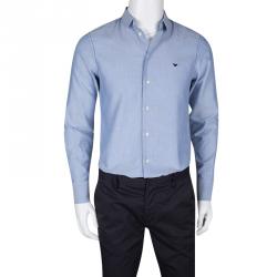 Pre Owned قميص امبوريو أرماني أزرار أمامية أكمام طويلة تفاصيل خياطة مغايرة أزرق M