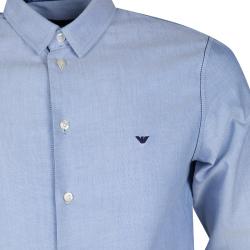 Pre Owned قميص امبوريو أرماني أزرار أمامية أكمام طويلة تفاصيل خياطة مغايرة أزرق M