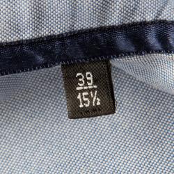 Pre Owned قميص امبوريو أرماني أزرار أمامية أكمام طويلة تفاصيل خياطة مغايرة أ زرق M