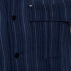 Pre Owned Emporio Armani Navy Blue Striped Cotton Short Sleeve Button Front Shirt L