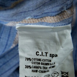 Pre Owned Emporio Armani Blue and Beige Striped Cotton and Hemp Long Sleeve Shirt L