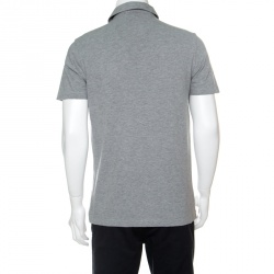 Pre Owned Emporio Armani Grey Honeycomb Knit Logo Printed Polo T-Shirt L