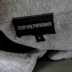 Pre Owned Emporio Armani Grey Honeycomb Knit Logo Printed Polo T-Shirt L