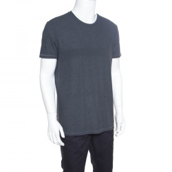 Pre Owned Emporio Armani Grey Textured Knit Short Sleeve T-Shirt XXL