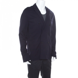 Pre Owned Emporio Armani Navy Blue Jersey Double Breasted Blazer XXL
