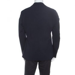 Pre Owned Emporio Armani Navy Blue Gingham Checked Wool Tailored Blazer L