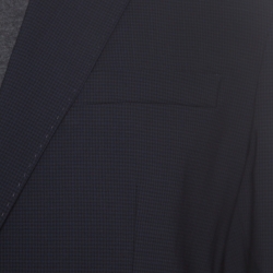 Pre Owned Emporio Armani Navy Blue Gingham Checked Wool Tailored Blazer L