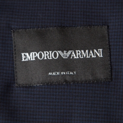 Pre Owned Emporio Armani Navy Blue Gingham Checked Wool Tailored Blazer L