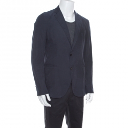 Pre Owned Emporio Armani Prussian Blue Suede Effect Two Button Blazer L