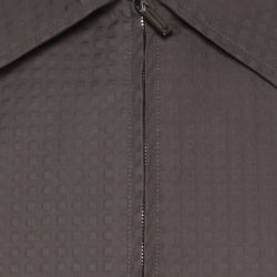 Pre Owned Emporio Armani Grey Cube Pattern Jacquard Zip Front Bomber Jacket XL