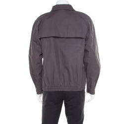 Pre Owned Emporio Armani Grey Cube Pattern Jacquard Zip Front Bomber Jacket XL