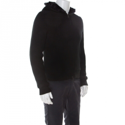 Pre Owned Emporio Armani Black Waffle Knit Fur Lined Zip Front Hoodie M