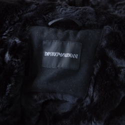 Pre Owned Emporio Armani Black Waffle Knit Fur Lined Zip Front Hoodie M