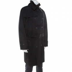 Pre Owned Emporio Armani Black Wool Blend Fur Lined Quilted Vest Detail Overcoat XXL