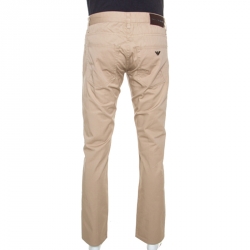 Pre Owned Emporio Armani Beige Cotton Regular Fit Pants M