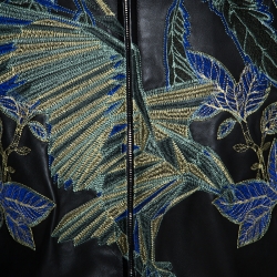 Pre Owned Emporio Armani Black Embroidered Lamb Leather Bomber Jacket XL