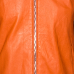 Pre Owned Emporio Armani Orange Leather Zip Front Jacket L