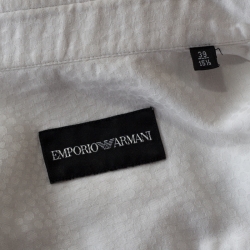 Pre Owned Emporio Armani White Jacquard Patterned Cotton Long Sleeve Shirt M
