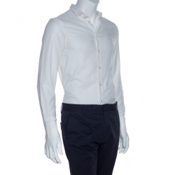 Pre Owned Emporio Armani White Jacquard Patterned Cotton Long Sleeve Shirt M